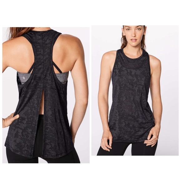 lululemon athletica Tops - Lululemon Miles Ahead Black Camo Tank Open Back